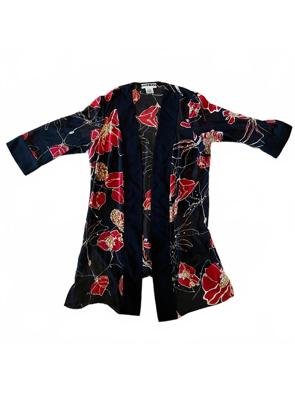 Dana Kay Women's Floral Open Front Sheer Kimono Size 14W